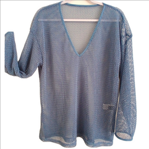 FRIFULl Blue Mesh V-Neck, long sleeve Swim Cover-Up  Sz L-XL  NWOT
